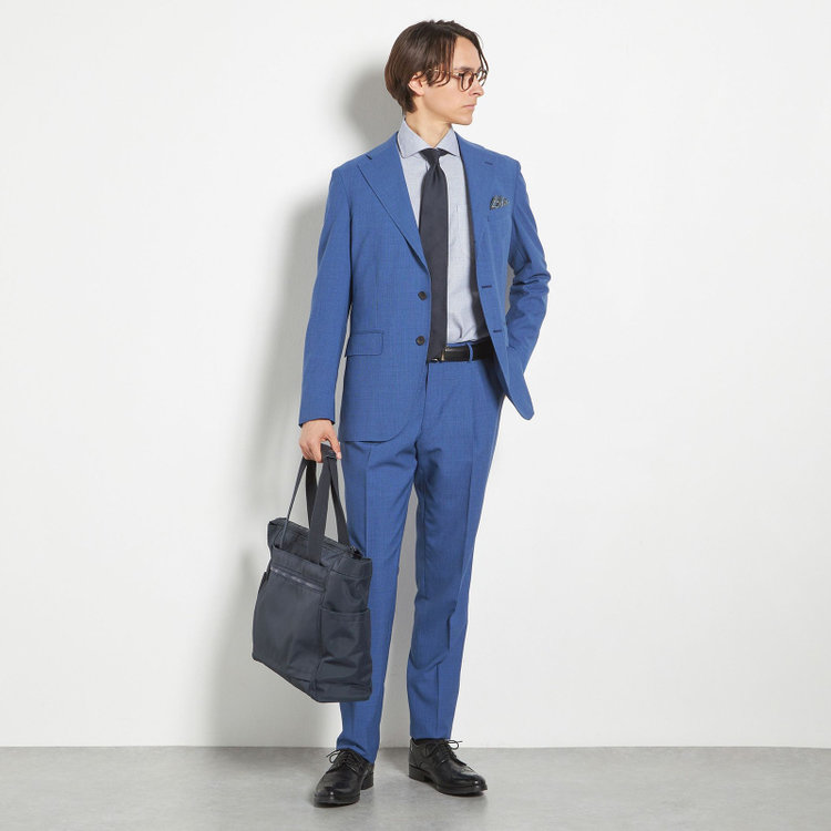 シルバーライン 【CLASSICO TAPERED】【春夏】3釦段返りシングルスーツ 2タック/ネイビー×ハウンドトゥース/ウエストムーブ/DRAGO lanificio in billa fabric made in italy/※裾上げ必要 青中間