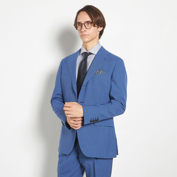 シルバーライン 【CLASSICO TAPERED】【春夏】3釦段返りシングルスーツ 2タック/ネイビー×ハウンドトゥース/ウエストムーブ/DRAGO lanificio in billa fabric made in italy/※裾上げ必要 青中間