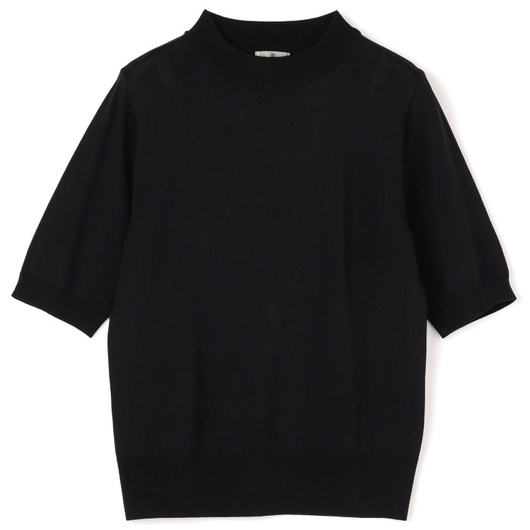 シルバーライン 【SILVER LINE/５分袖】天竺編みモックネックニット/ブラック 黒