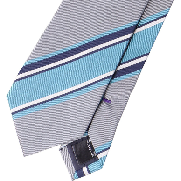 ブラックライン 【BLACK LINE】シルクブレンドストライプネクタイ 7.5cm幅/グレー×ブルー その他