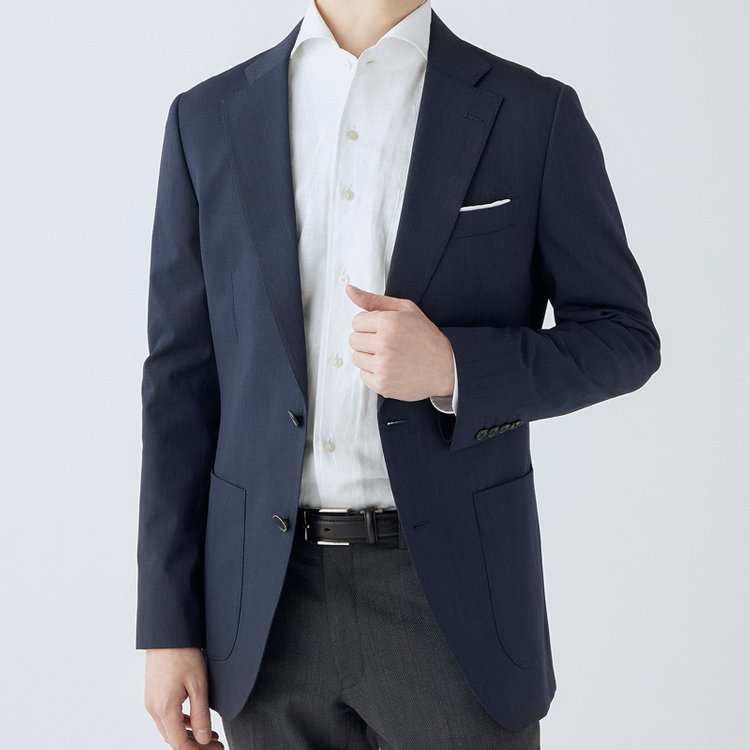 シルバーライン 【4S CROSS】【年間】セットアップジャケット/ネイビー×ハウンドトゥース/パッチポケット 紺中間