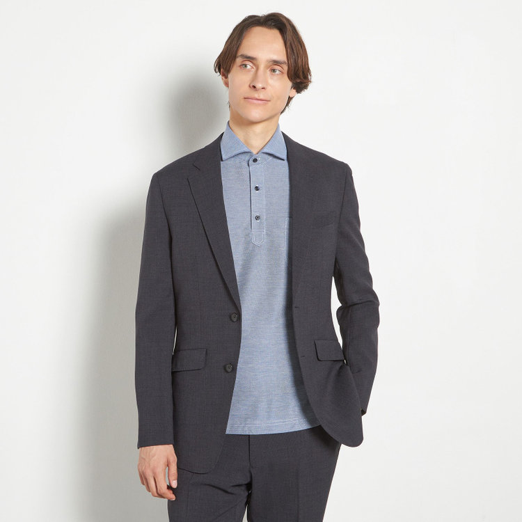 ブラックライン 【SLIM TAPERED_2】【春夏】2釦シングルスーツ 0タック/ネイビー/ウエストシャーリング/4S SUSTAINABILITY&ECOLOGY FABRIC/※パンツ裾上げ済仕様 紺濃色