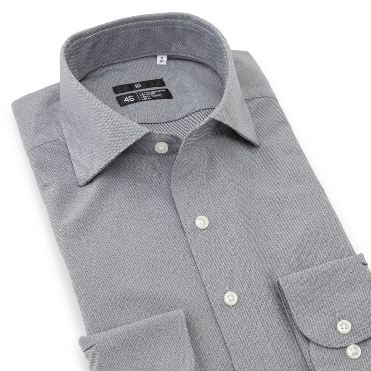 ブラックライン 【BLACK LINE】ワイドカラーワイシャツ/グレー/「4S」スーパーノンアイロン・ストレッチ グレー中間