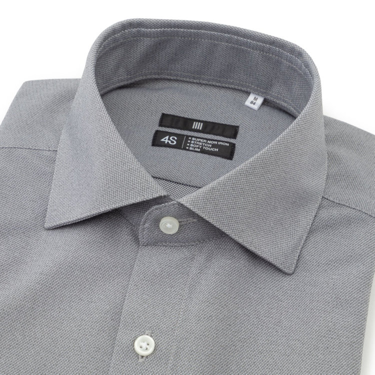 ブラックライン 【BLACK LINE】ワイドカラーワイシャツ/グレー/「4S」スーパーノンアイロン・ストレッチ グレー中間