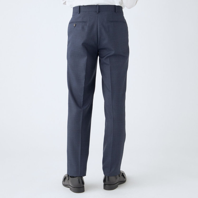 シルバーライン 【CLASSICO TAPERED】【秋冬】3釦段返りスーツ 2タック/ネイビー×チェック/ウエストムーブ/NEW ZEALAND WOOL MIX/※裾上げ必要 青中間