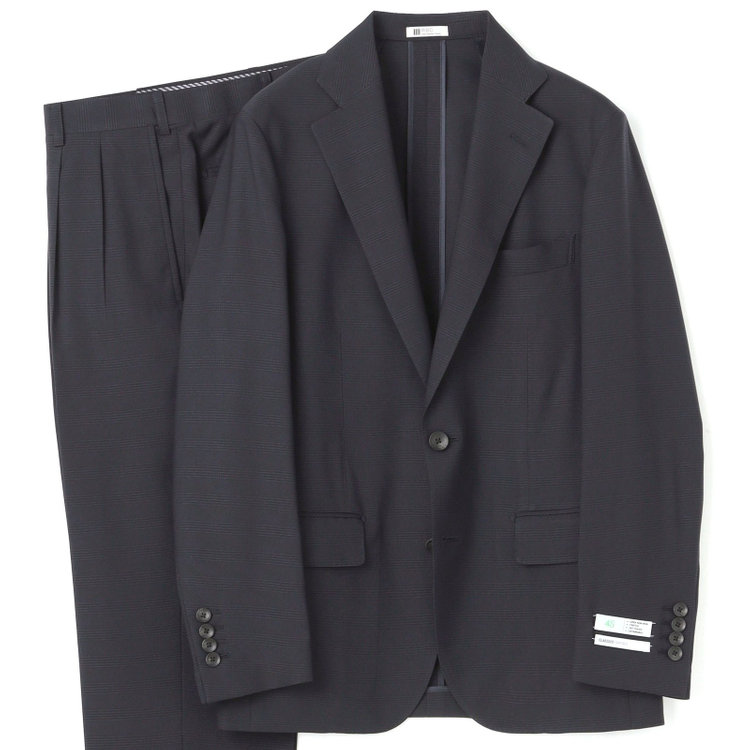 シルバーライン 【RBC】【春夏】2釦シングルスーツ 1タック/ネイビー×チェック/ウエストムーブ/4S AIR SUSTAINABILITY&ECOLOGY FABRIC/※パンツ裾上げ済仕様 紺中間