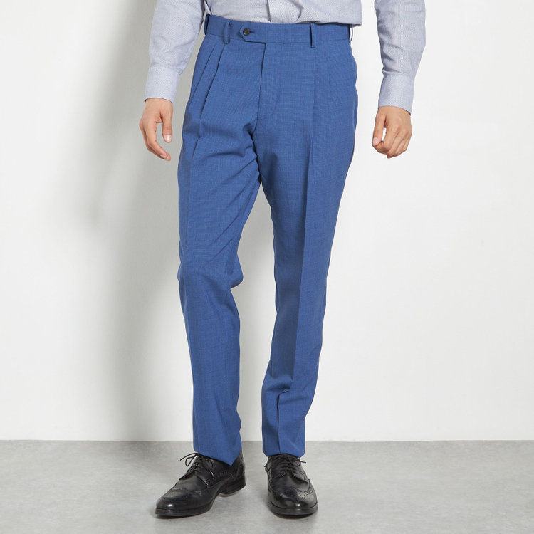 シルバーライン 【CLASSICO TAPERED】【春夏】3釦段返りシングルスーツ 2タック/ネイビー×ハウンドトゥース/ウエストムーブ/DRAGO lanificio in billa fabric made in italy/※裾上げ必要 青中間