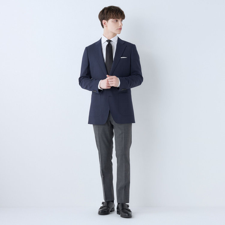 シルバーライン 【4S CROSS】【春夏】セットアップジャケット/ネイビー×チェック/パッチポケット 青中間