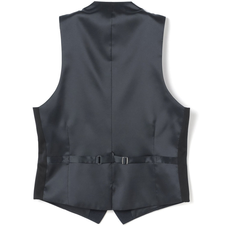 ブラックライン 【発送在庫あり】【SLIM TAPERED_2】【春夏】2釦シングルスリーピーススーツ 0タック/ネイビー×チェック/ウエストシャーリング/4S SUSTAINABILITY&ECOLOGY FABRIC/※パンツ裾上げ済仕様 紺濃色