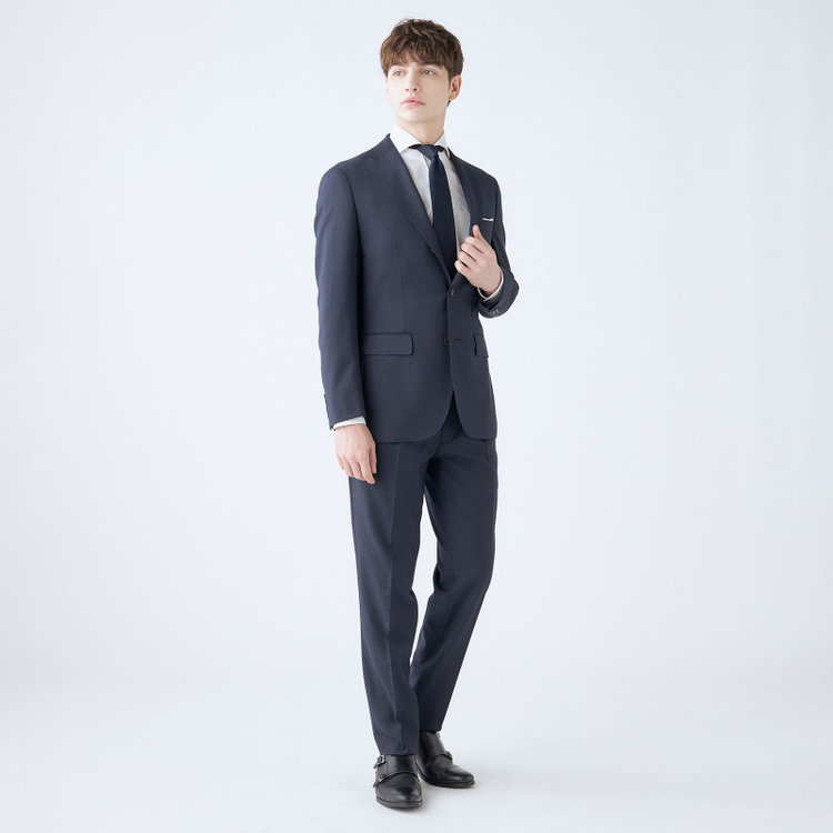 シルバーライン 【CLASSICO TAPERED】【春夏】3釦段返りシングルスーツ 2タック/ネイビー×チェック/NEW ZEALAND WOOL MIX/※裾上げ必要 紺中間
