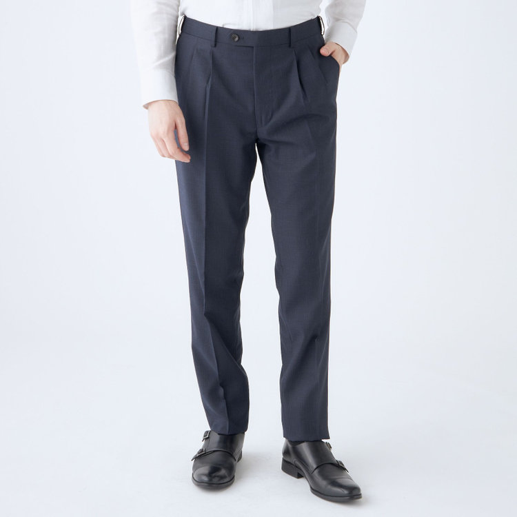 シルバーライン 【CLASSICO TAPERED】【春夏】3釦段返りシングルスーツ 2タック/ネイビー×チェック/NEW ZEALAND WOOL MIX/※裾上げ必要 紺中間