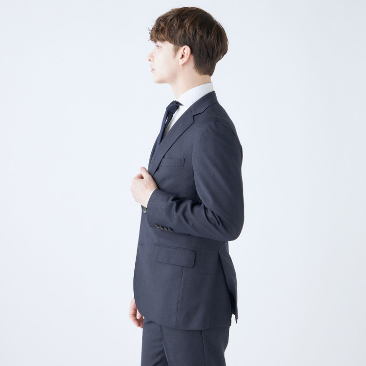シルバーライン 【CLASSICO TAPERED】【春夏】3釦段返りシングルスーツ 2タック/ネイビー×チェック/NEW ZEALAND WOOL MIX/※裾上げ必要 紺中間