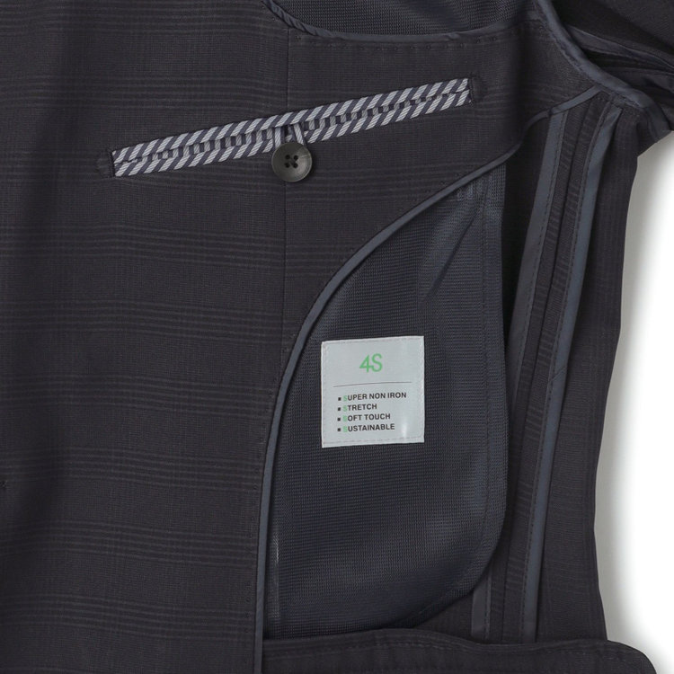 シルバーライン 【RBC】【春夏】2釦シングルスーツ 1タック/ネイビー×チェック/ウエストムーブ/4S AIR SUSTAINABILITY&ECOLOGY FABRIC/※パンツ裾上げ済仕様 紺中間
