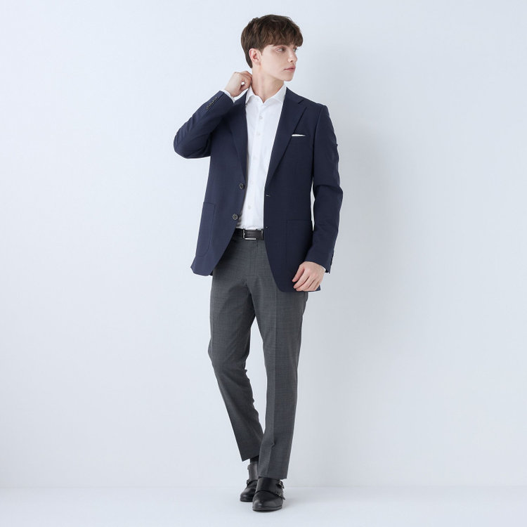 シルバーライン 【4S CROSS】【春夏】セットアップジャケット/ネイビー×チェック/パッチポケット 青中間