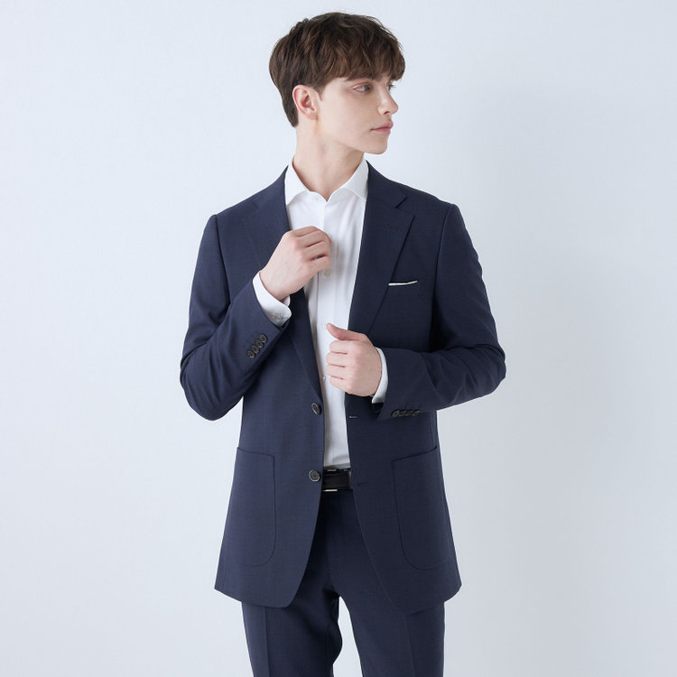 シルバーライン 【4S CROSS】【春夏】セットアップジャケット/ネイビー×チェック/パッチポケット 青中間