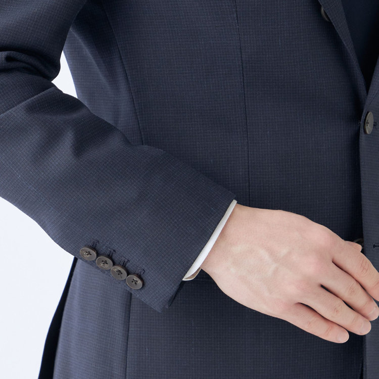 シルバーライン 【CLASSICO TAPERED】【春夏】3釦段返りシングルスーツ 2タック/ネイビー×チェック/NEW ZEALAND WOOL MIX/※裾上げ必要 紺中間
