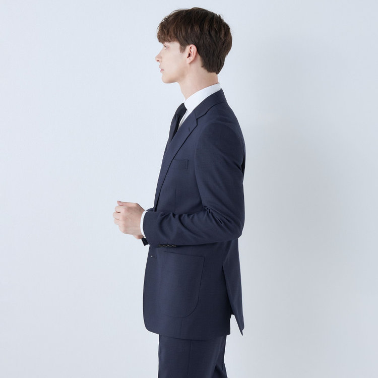 シルバーライン 【4S CROSS】【春夏】セットアップジャケット/ネイビー×チェック/パッチポケット 青中間