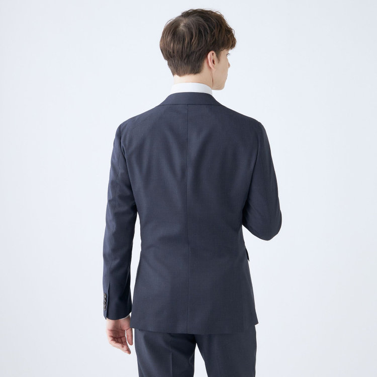 シルバーライン 【CLASSICO TAPERED】【春夏】3釦段返りシングルスーツ 2タック/ネイビー×チェック/NEW ZEALAND WOOL MIX/※裾上げ必要 紺中間