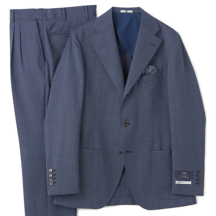 シルバーライン 【CLASSICO TAPERED】【春夏】3釦段返りシングルスーツ 2タック/ネイビー/パッチポケット/ウエストムーブ/MARZOTTO/※裾上げ必要 青濃色