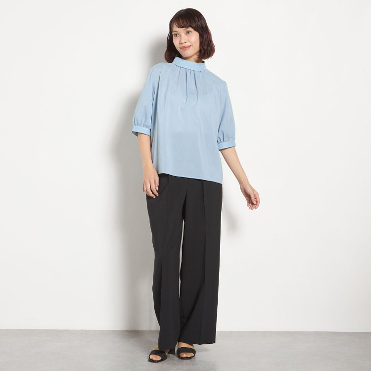 シルバーライン 【5分袖】ハイネックブラウス/ブルー 青淡色