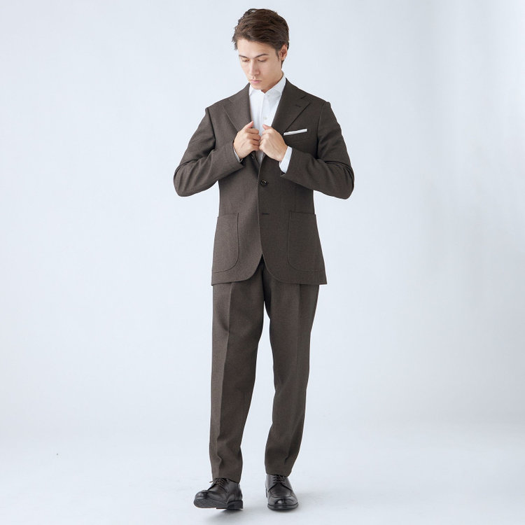 シルバーライン 【RBC】【秋冬】3釦段返りシングルスーツ 2タック/ブラウン/パッチポケット/ドローコード&ウエストシャーリング/※パンツ裾上げ済仕様 茶濃色