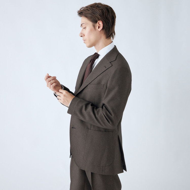 シルバーライン 【RBC】【秋冬】3釦段返りシングルスーツ 2タック/ブラウン/パッチポケット/ドローコード&ウエストシャーリング/※パンツ裾上げ済仕様 茶濃色
