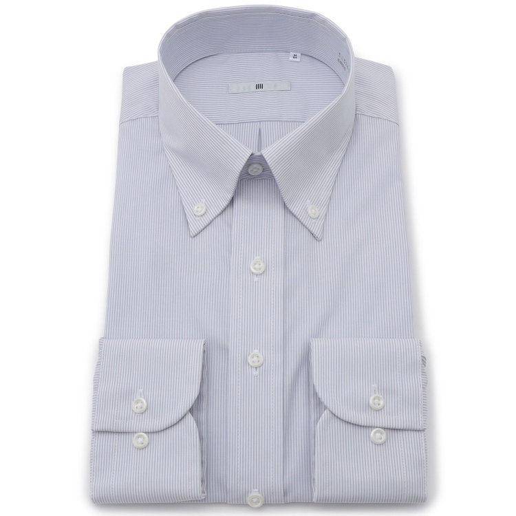 シルバーライン 【発送在庫あり】【SILVER LINE】【形態安定】ボタンダウンドレスワイシャツ/ホワイト×グレーストライプ グレー中間