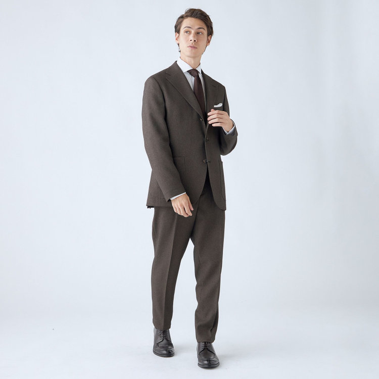 シルバーライン 【RBC】【秋冬】3釦段返りシングルスーツ 2タック/ブラウン/パッチポケット/ドローコード&ウエストシャーリング/※パンツ裾上げ済仕様 茶濃色