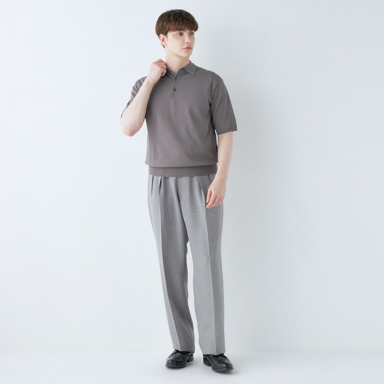 スーツセレクト 【RBC】【5分袖】コットンブレンドレトロポロシャツ/グレー/マシンウォッシャブル グレー中間