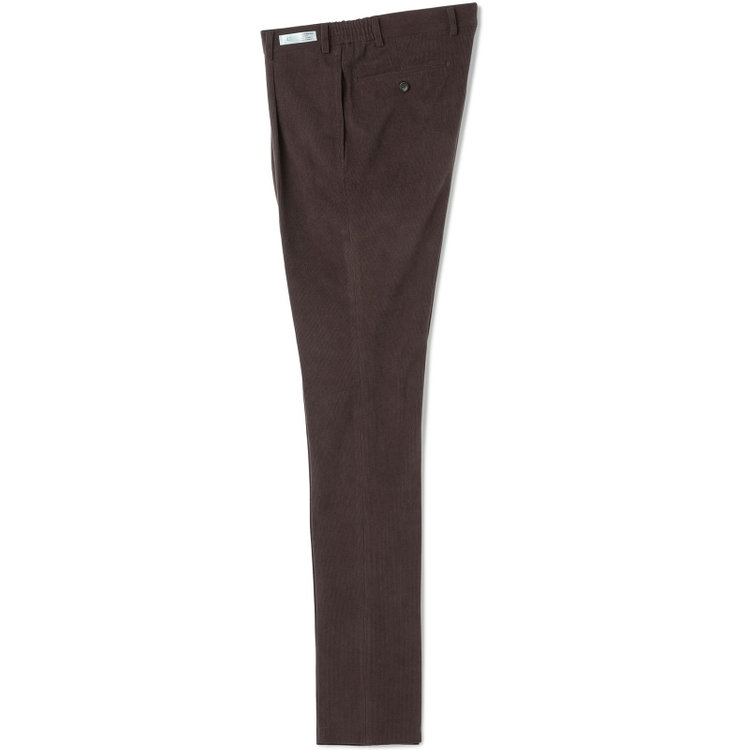 シルバーライン 【CLASSICO TAPERED】【秋冬】ポリエステル1タックテーパードパンツ/ブラウン×コーデュロイ/シャーリング仕様/4S SUSTAINABLE/※裾上げ必要 茶濃色
