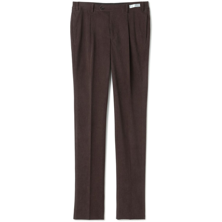 シルバーライン 【CLASSICO TAPERED】【秋冬】ポリエステル1タックテーパードパンツ/ブラウン×コーデュロイ/シャーリング仕様/4S SUSTAINABLE/※裾上げ必要 茶濃色