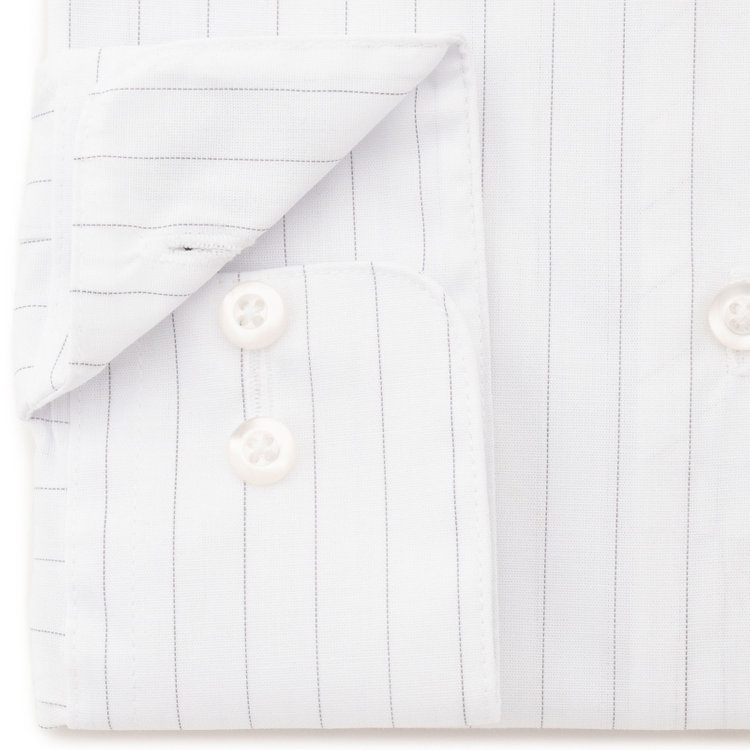 シルバーライン 【SL/長袖】レギュラーワンピースカラーブラウス/ホワイト×ストライプ グレー中間