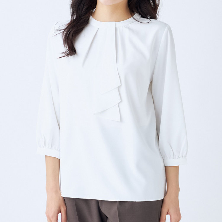 シルバーライン 【SILVER LINE/7分袖】タイ付き2WAYプルオーバー/ホワイト/「ウォッシャブル可能」「2WAYストレッチ」「防シワ」「UV加工」「接触冷感」「透け軽減」 白