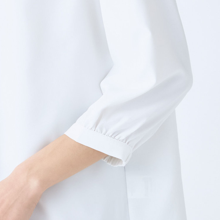 シルバーライン 【SILVER LINE/7分袖】タイ付き2WAYプルオーバー/ホワイト/「ウォッシャブル可能」「2WAYストレッチ」「防シワ」「UV加工」「接触冷感」「透け軽減」 白