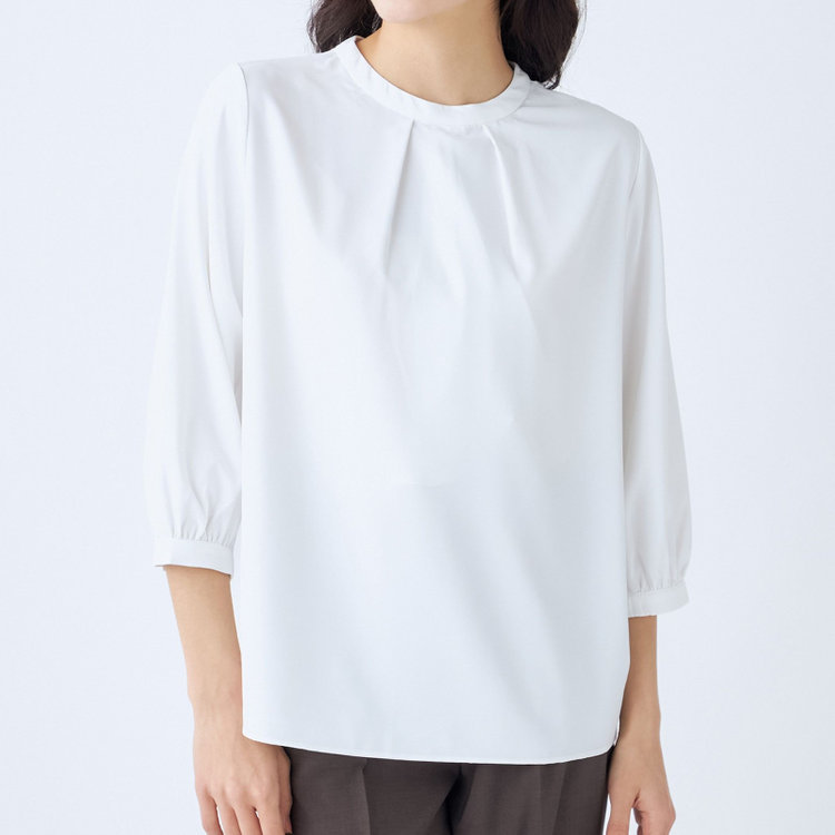 シルバーライン 【SILVER LINE/7分袖】タイ付き2WAYプルオーバー/ホワイト/「ウォッシャブル可能」「2WAYストレッチ」「防シワ」「UV加工」「接触冷感」「透け軽減」 白