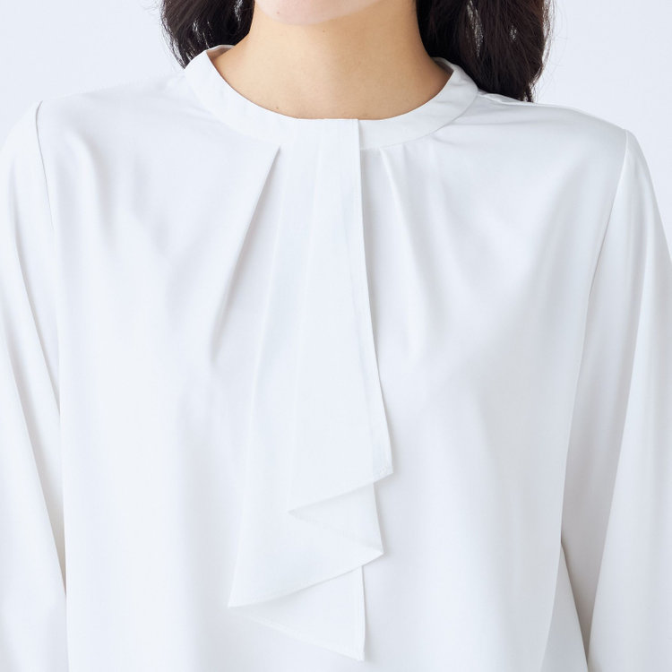 シルバーライン 【SILVER LINE/7分袖】タイ付き2WAYプルオーバー/ホワイト/「ウォッシャブル可能」「2WAYストレッチ」「防シワ」「UV加工」「接触冷感」「透け軽減」 白