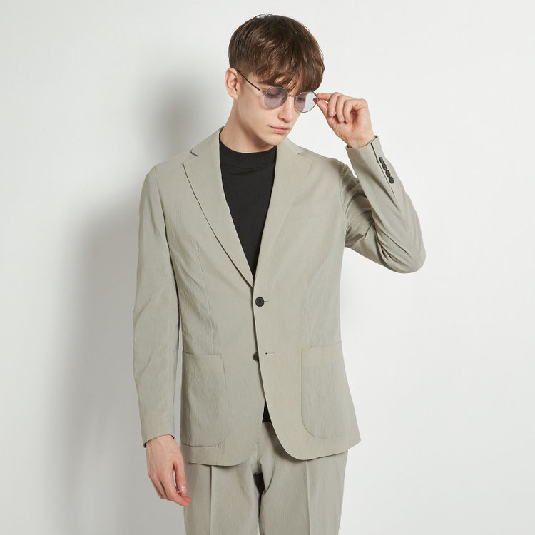 シルバーライン 【5DAYS CLOSET】【RBC】【春夏】2釦シングルジャケット/グレージュ×楊柳/パッチポケット/4S SUSTAINABILITY&ECOLOGY FABRIC グレー淡色