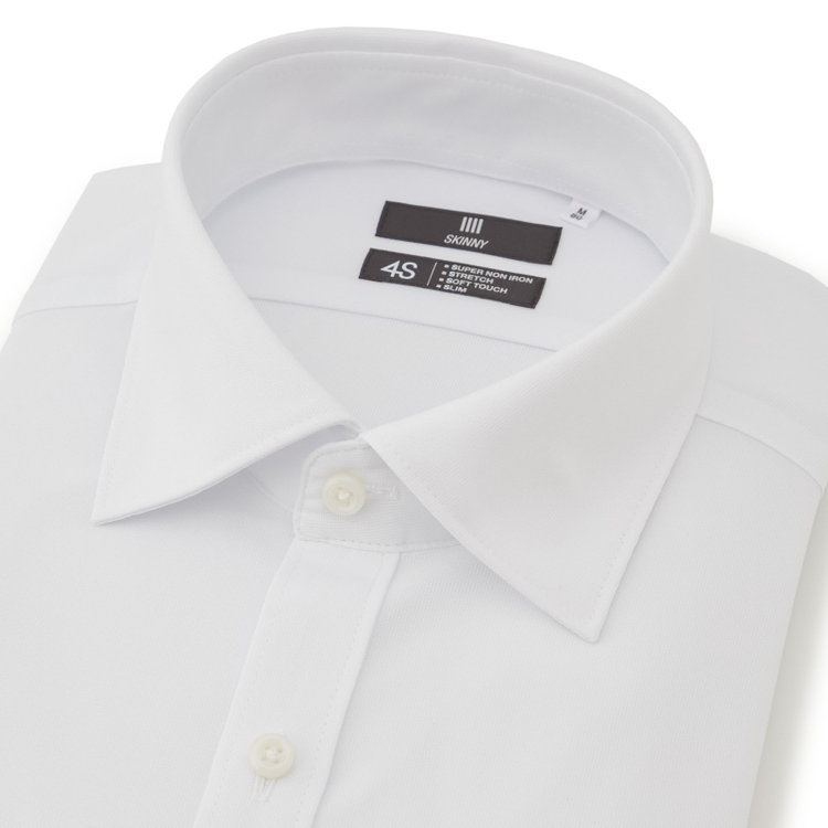 ブラックライン 【SKINNY】ワイドドレスワイシャツ/ホワイト/「4S」スーパーノンアイロン・ストレッチ 白
