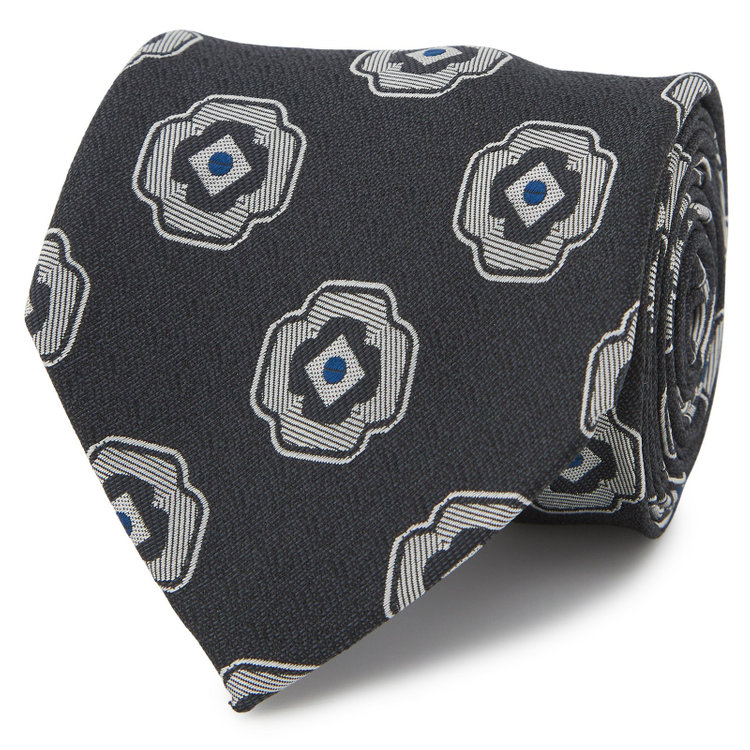 シルバーライン 【SILVER LINE】シルク小紋ネクタイ 8.0cm幅/ブラック その他