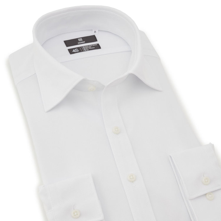 ブラックライン 【SKINNY】ワイドドレスワイシャツ/ホワイト/「4S」スーパーノンアイロン・ストレッチ 白