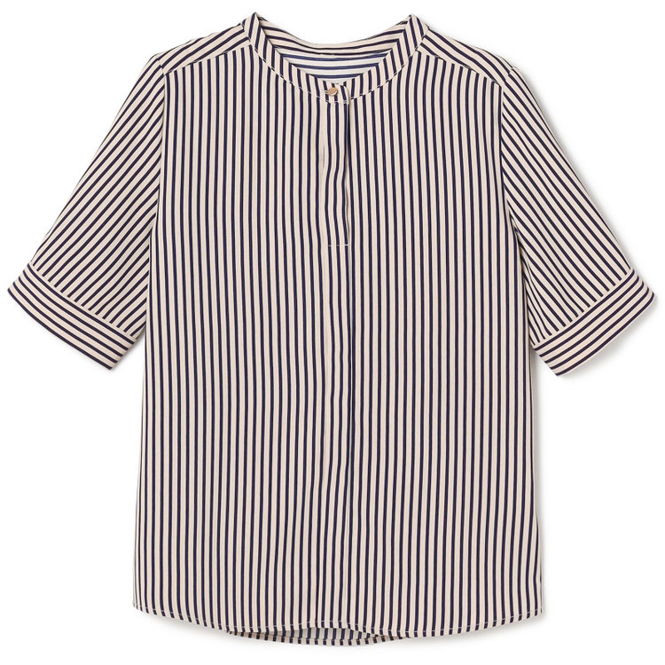 シルバーライン 【発送在庫あり】【SL/5分袖】プルオーバー/ベージュ×ネイビーストライプ 茶淡色