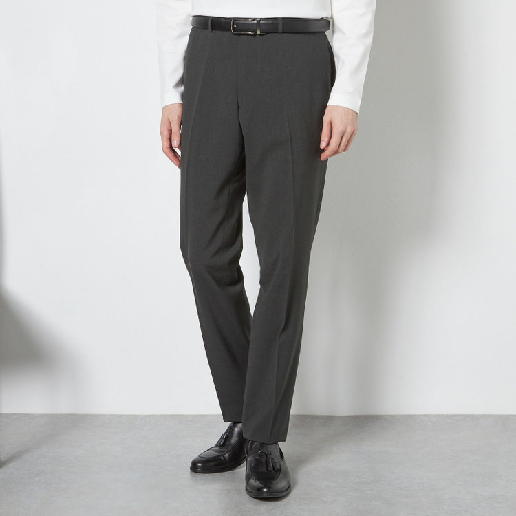 ブラックライン 【SLIM TAPERED】【春夏】0タックテーパードパンツ/カーキ×ハウンドトゥース/ウエストムーブ/4S SUSTAINABILITY&ECOLOGY FABRIC「ウォッシャブル」「ストレッチ」/※裾上げ済み仕様 緑濃色