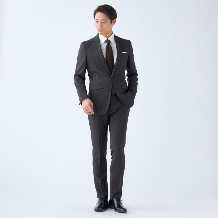ブラックライン 【SLIM TAPERED_2】【秋冬】2釦シングルスーツ 0タック/グレー×ドビー/4S/※裾上げ必要 グレー濃色
