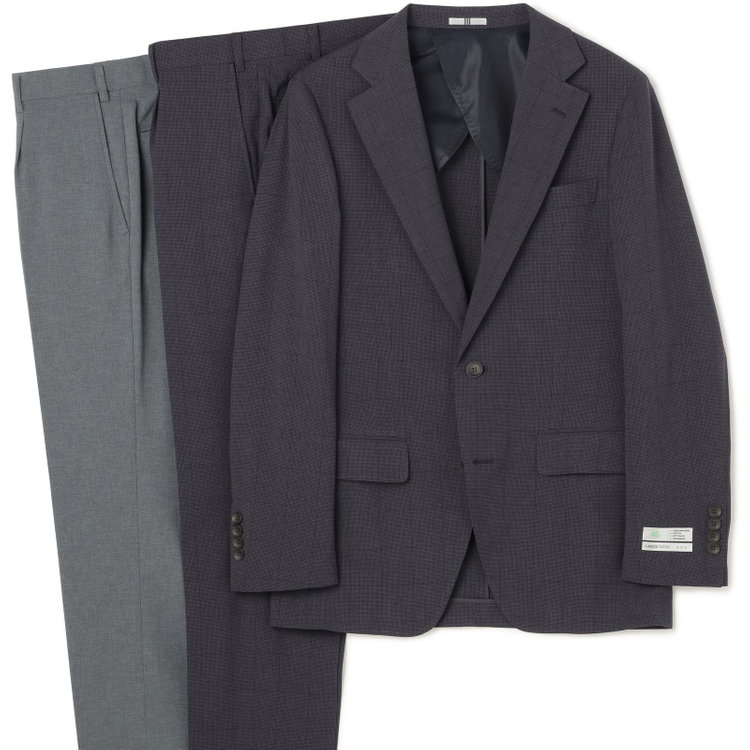 シルバーライン 【CLASSICO TAPERED】【春夏】コーディネートパンツ付き/2釦シングルスーツ 1タック/ネイビー×チェック+グレーソリッドパンツ/ウエストムーブ/4S SUSTAINABILITY/BREATH EFFECT AIR/※パンツ裾上げ済仕様 紺濃色