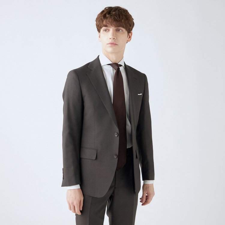シルバーライン 【CLASSICO TAPERED】【秋冬】2釦シングルスーツ 1タック/ブラウン×グレンチェック/super extra fine merino wool Raymond/※裾上げ必要 茶中間