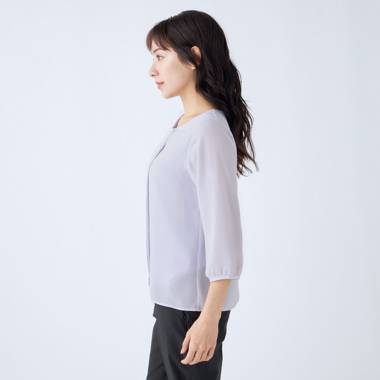 シルバーライン 【SILVER LINE/7分袖】フロントプリーツクルーネックプルオーバー/ラベンダー/「ウォッシャブル可能」「防シワ」 紫淡色