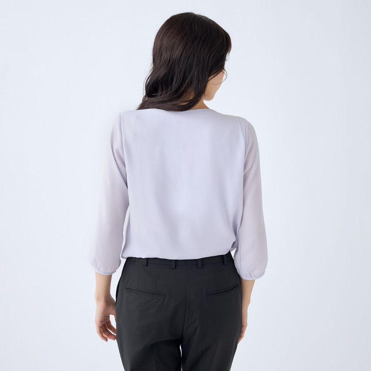 シルバーライン 【SILVER LINE/7分袖】フロントプリーツクルーネックプルオーバー/ラベンダー/「ウォッシャブル可能」「防シワ」 紫淡色