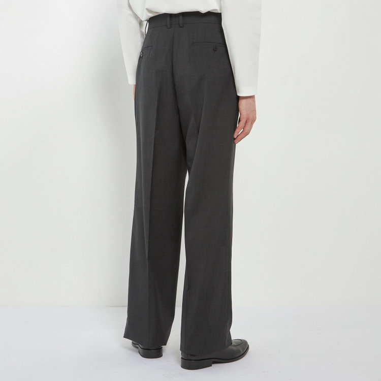 ソノタ 【BLACK LINE】【春夏】1タックワイドシルエットパンツ/グレー×サイロフィル/NEW ZEALAND WOOL MIX Super100’s/※裾上げ必要 グレー濃色