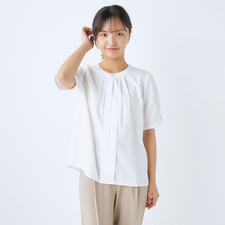 SUIT SELECT　アウトレット 【WEB限定/OUTLET/汚れ・キズ等有】 【SL/5分袖】フロントタックプルオーバー/ホワイト 白