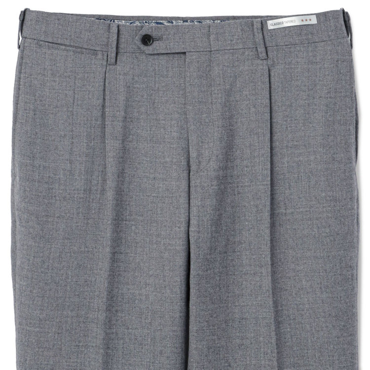 シルバーライン 【CLASSICO TAPERED】【秋冬】ウール 1タックテーパードパンツ/グレー×ソリッド/ウエストムーブ/※裾上げ必要 グレー淡色